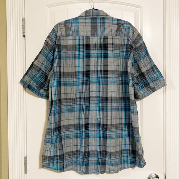 PROJEK RAW Plus-size men's blue grey black plaid shirt ~ 2X XXL short-sleeve top - Picture 13 of 13